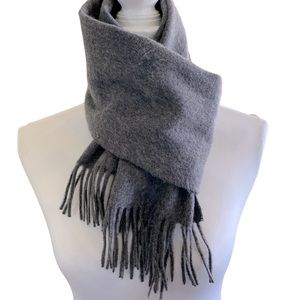 100% Cashmere scarf. Charcoal gray. 12”x 58” Fringed. Warm and lightweight
